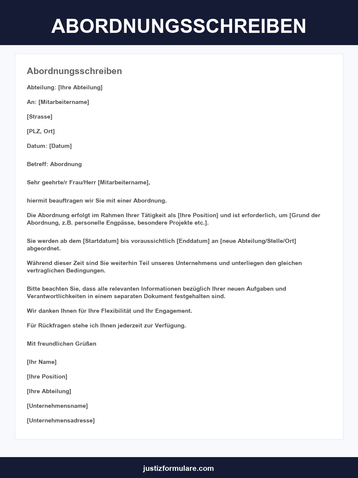 Abordnungsschreiben Muster