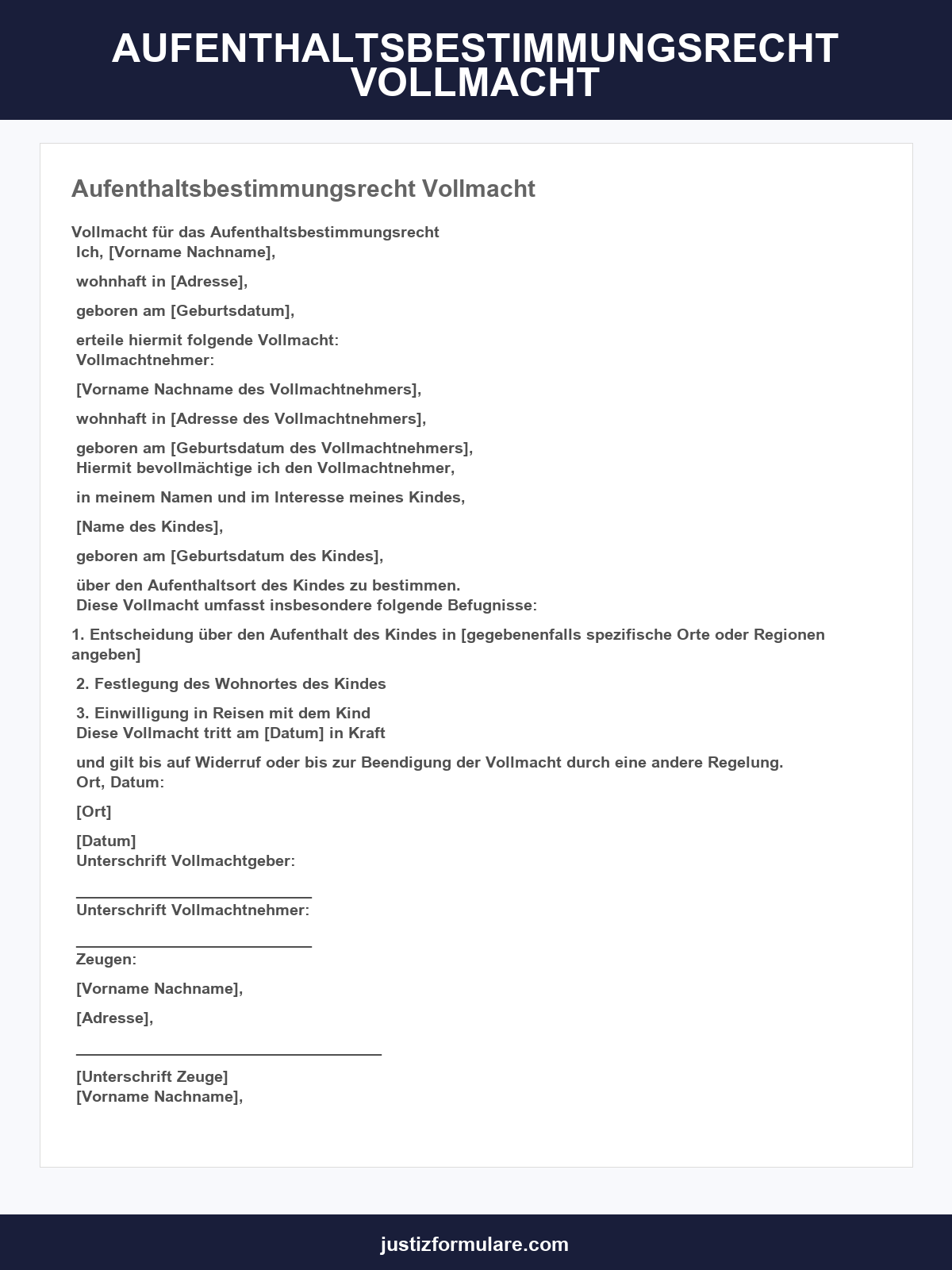 Aufenthaltsbestimmungsrecht Vollmacht
