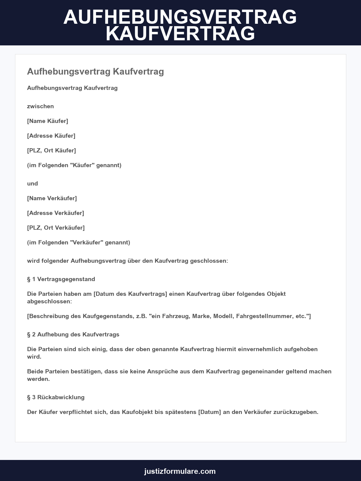 Aufhebungsvertrag Kaufvertrag Muster