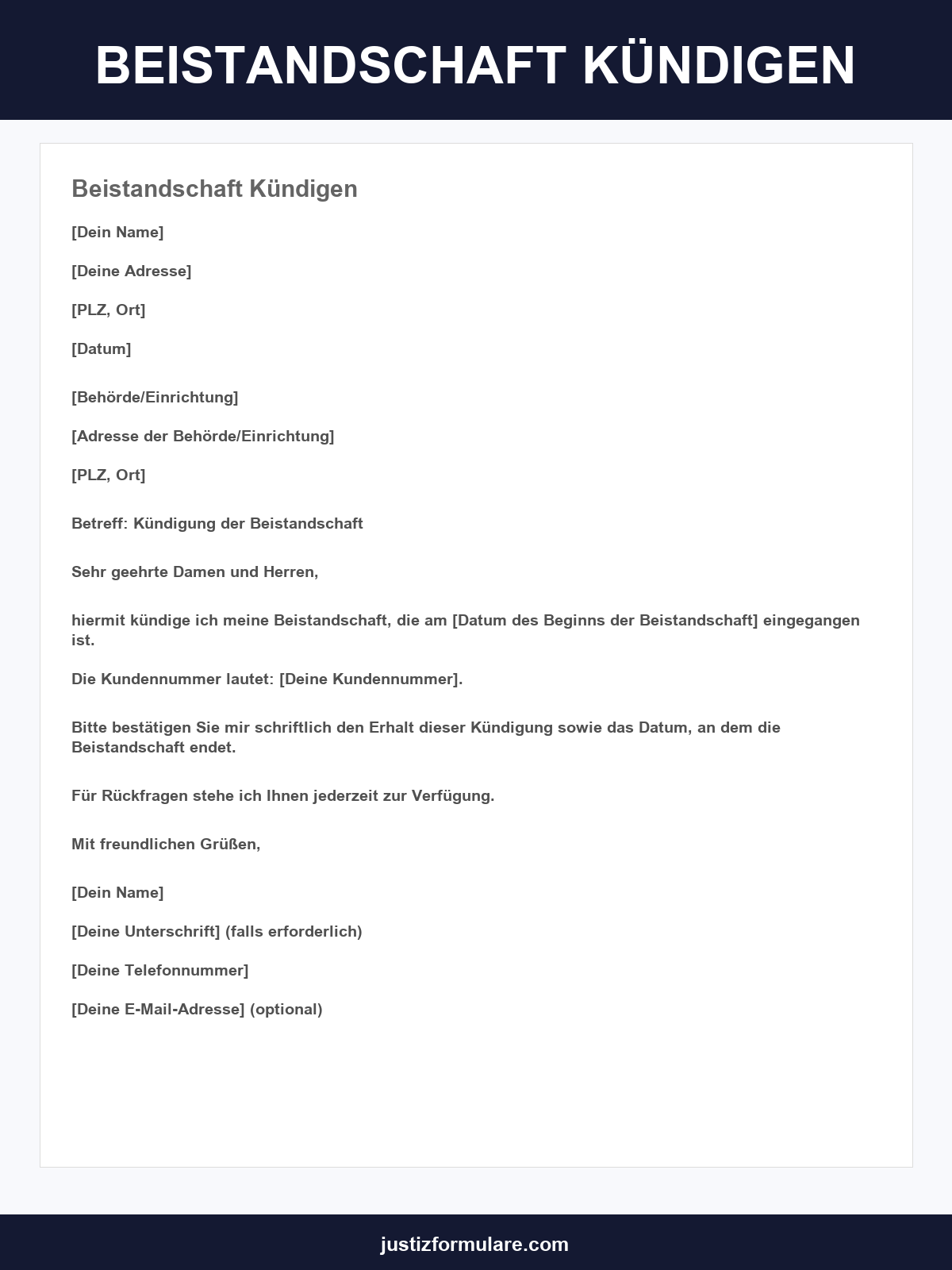 Beistandschaft Kündigen Vorlage