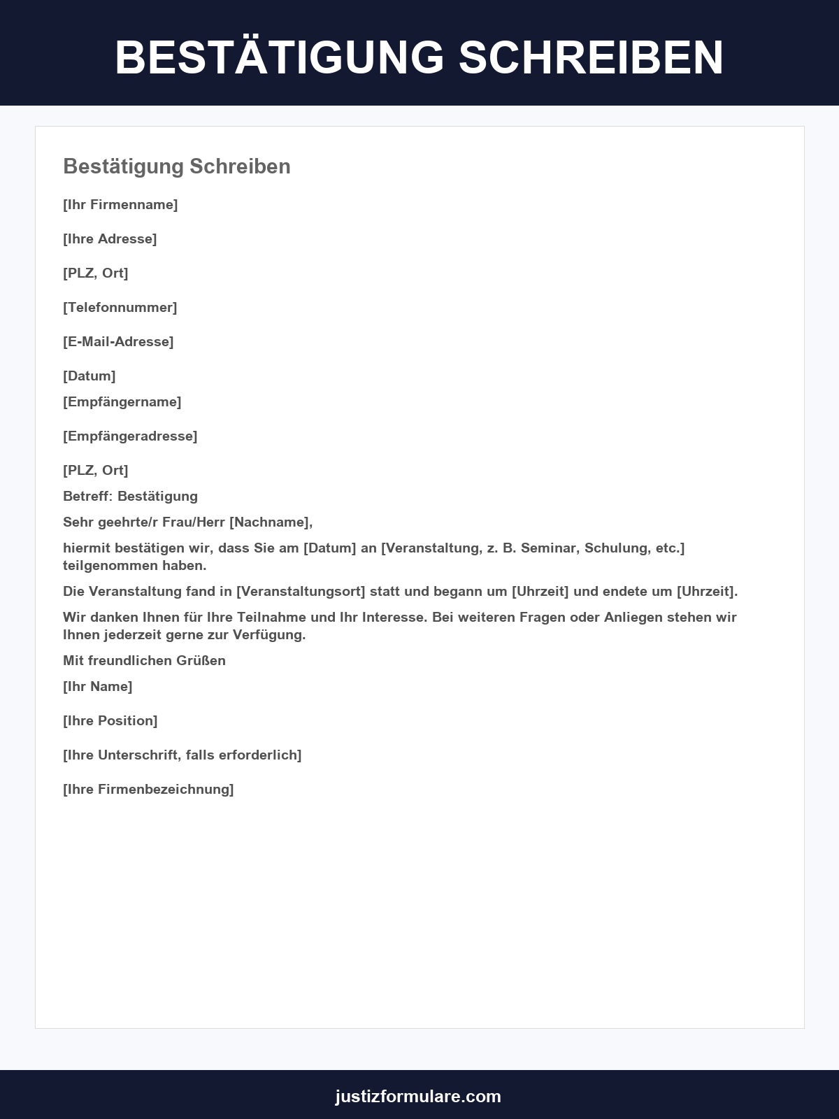 Bestätigung Schreiben Muster
