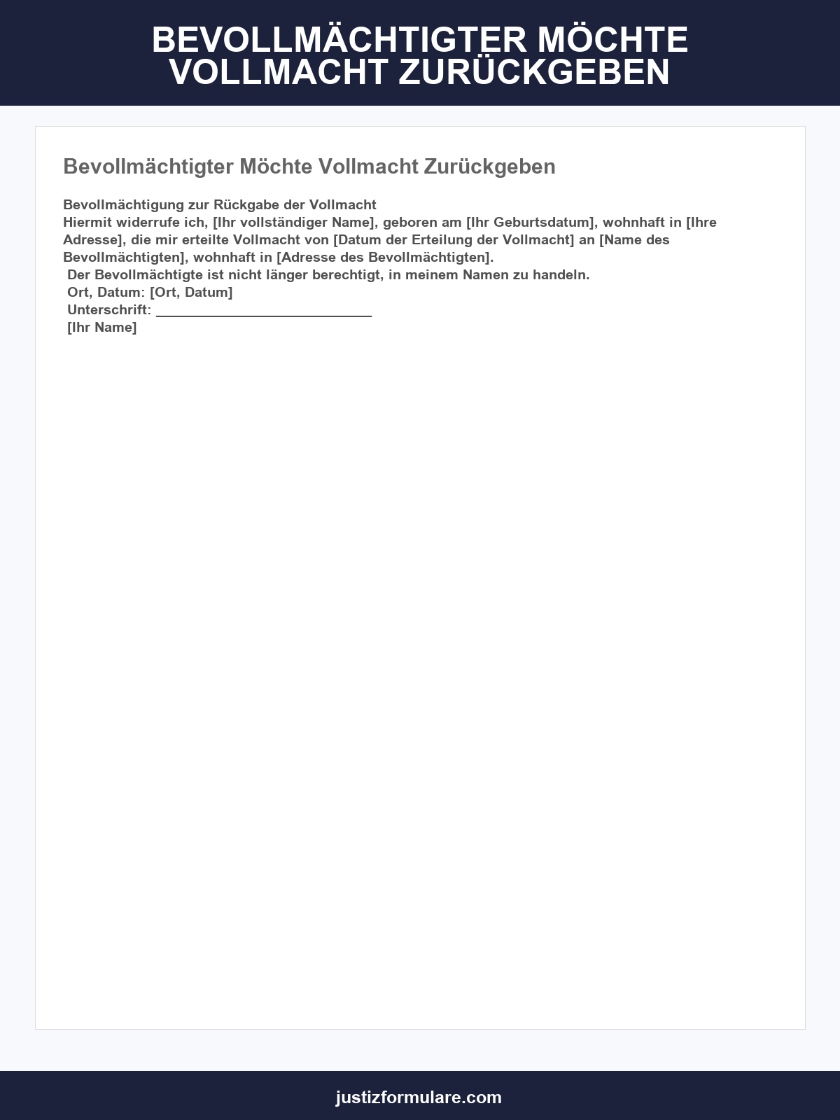 Bevollmächtigter Möchte Vollmacht Zurückgeben Muster