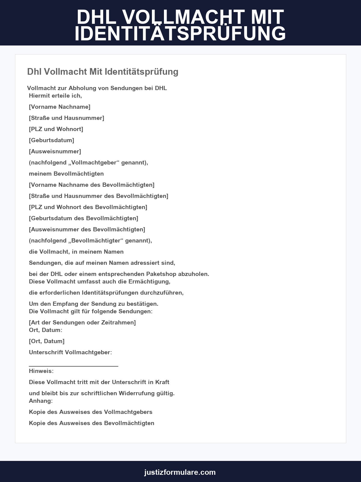 Dhl Vollmacht Mit Identitätsprüfung