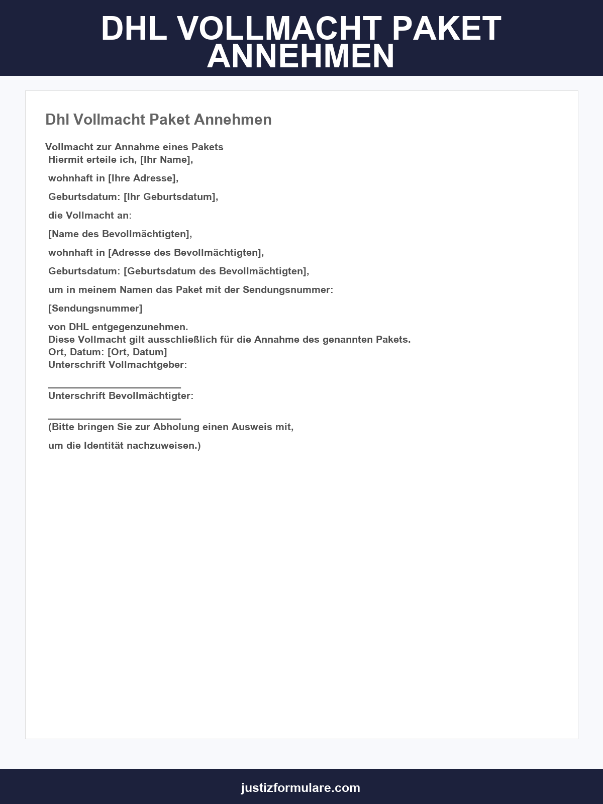 Dhl Vollmacht Paket Annehmen
