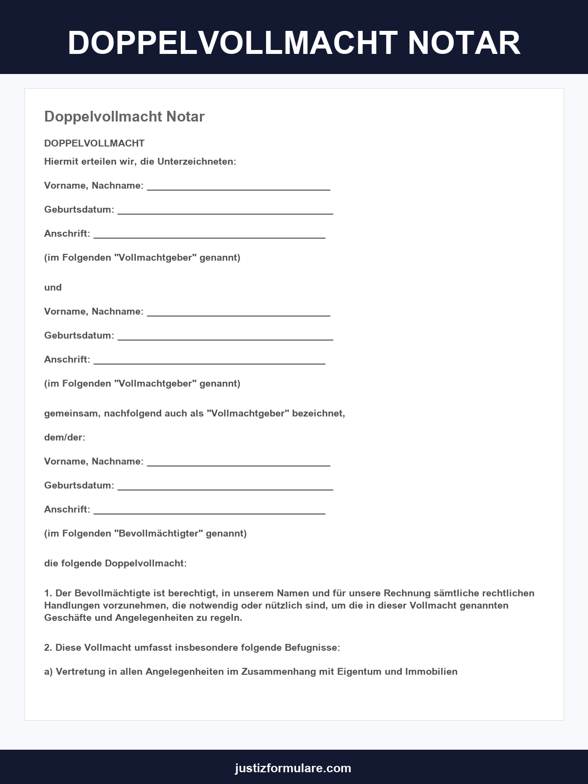 Doppelvollmacht Notar Muster