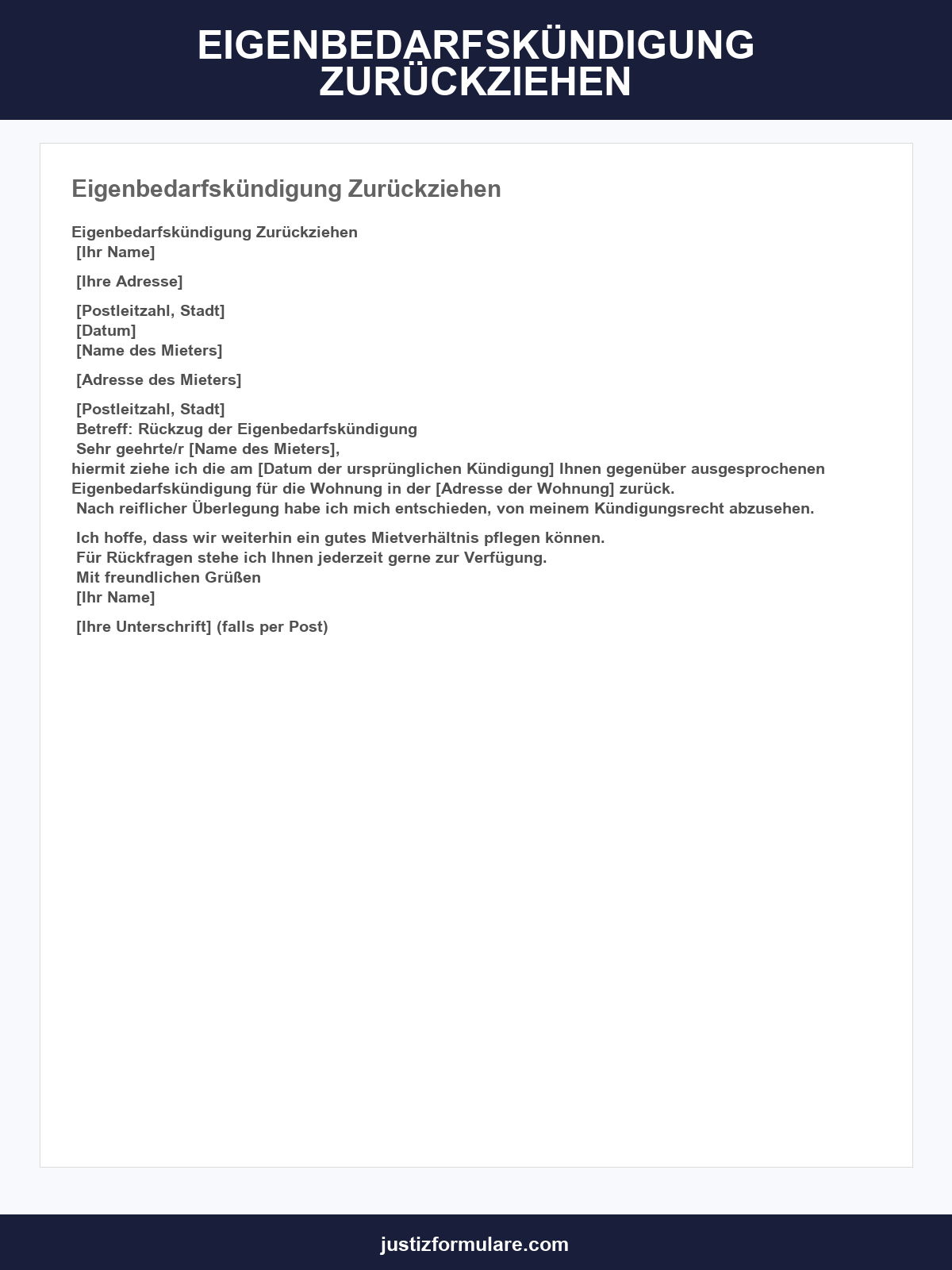 Eigenbedarfskündigung Zurückziehen Muster