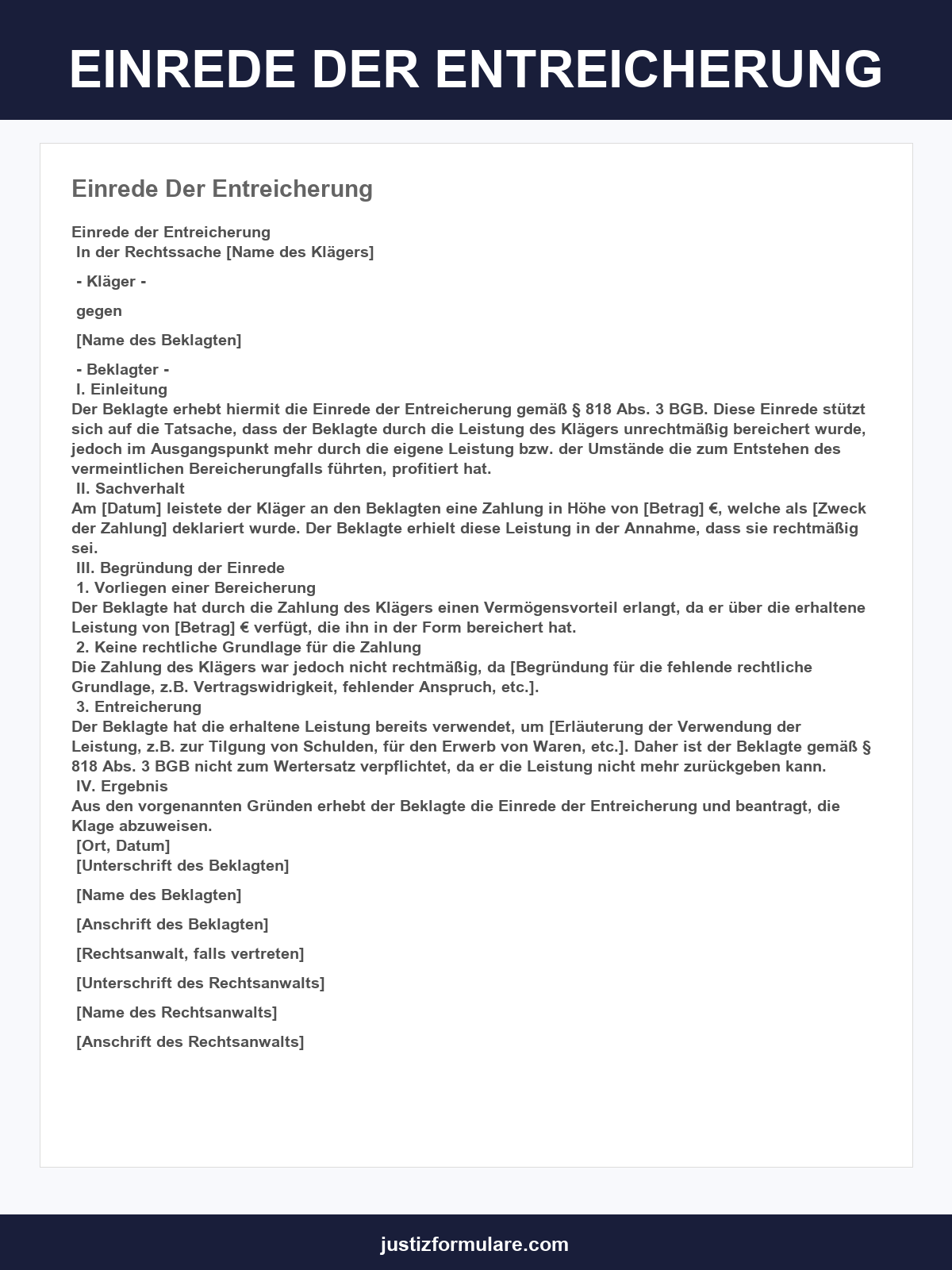 Einrede Der Entreicherung Musterbrief