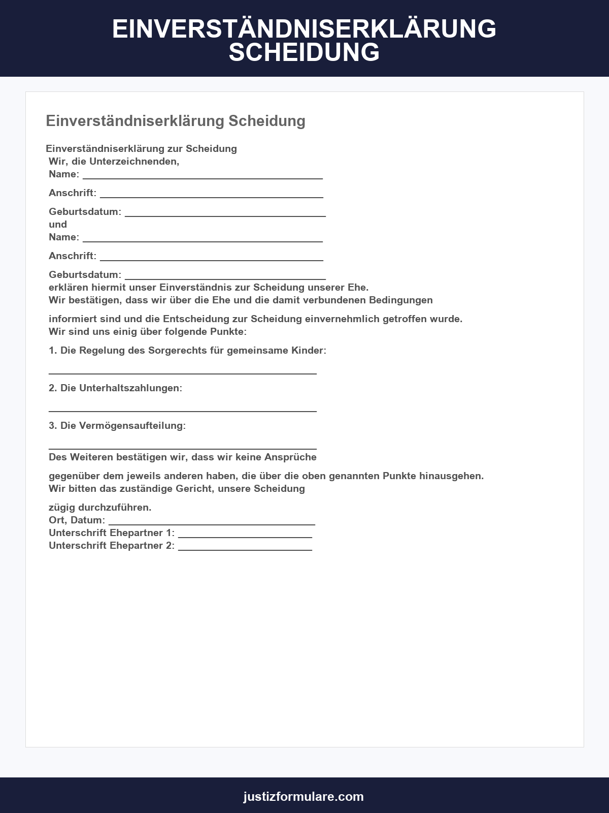 Einverständniserklärung Scheidung Muster