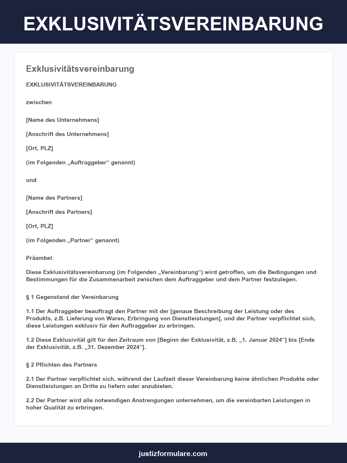 Exklusivitätsvereinbarung Muster