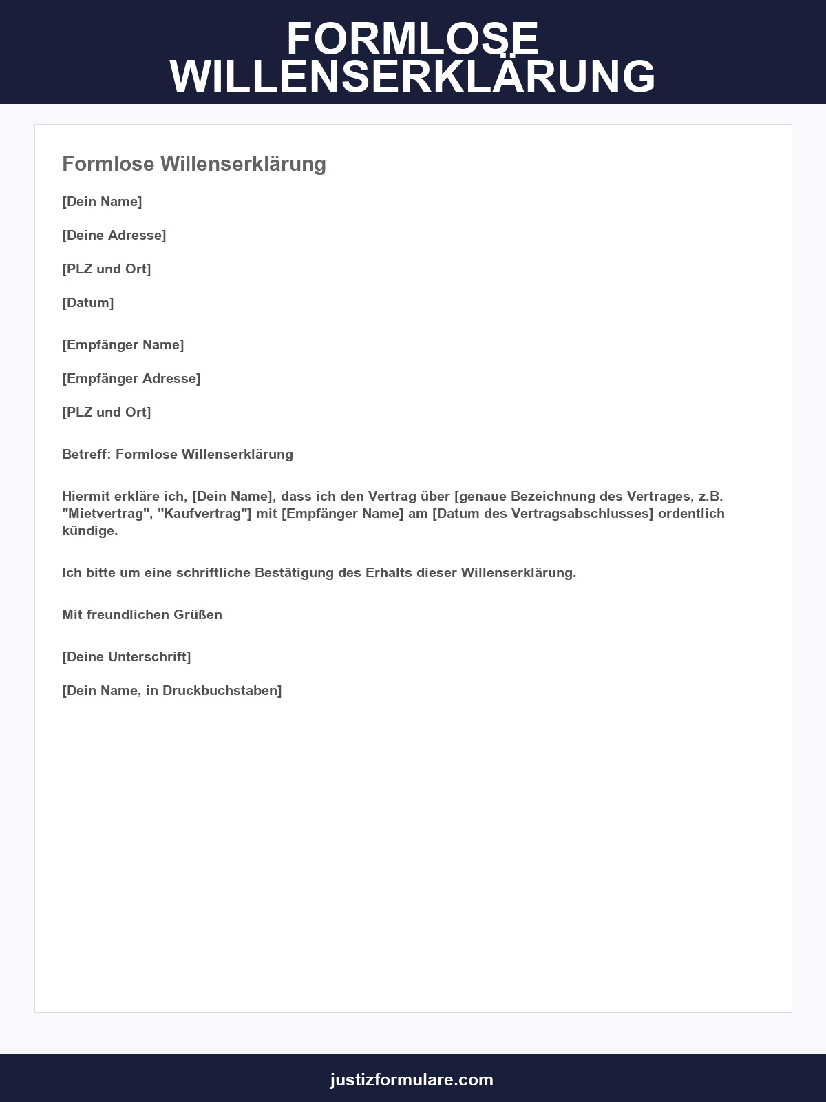 Formlose Willenserklärung Vorlage