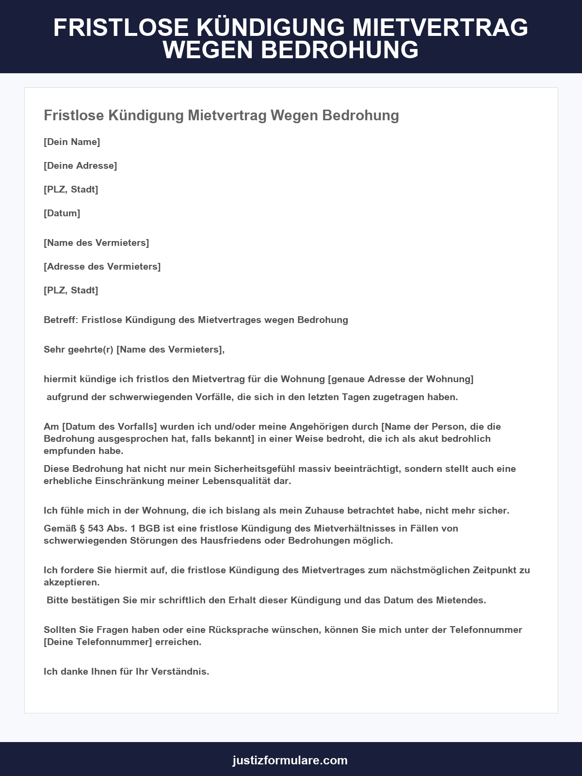Fristlose Kündigung Mietvertrag Wegen Bedrohung Muster