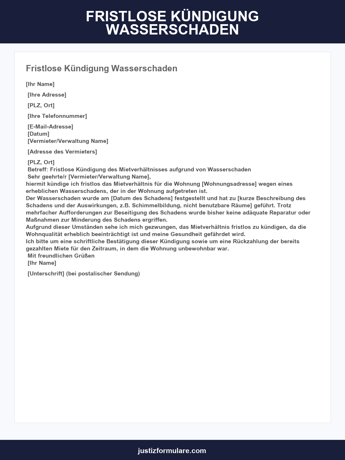 Fristlose Kündigung Wasserschaden Muster