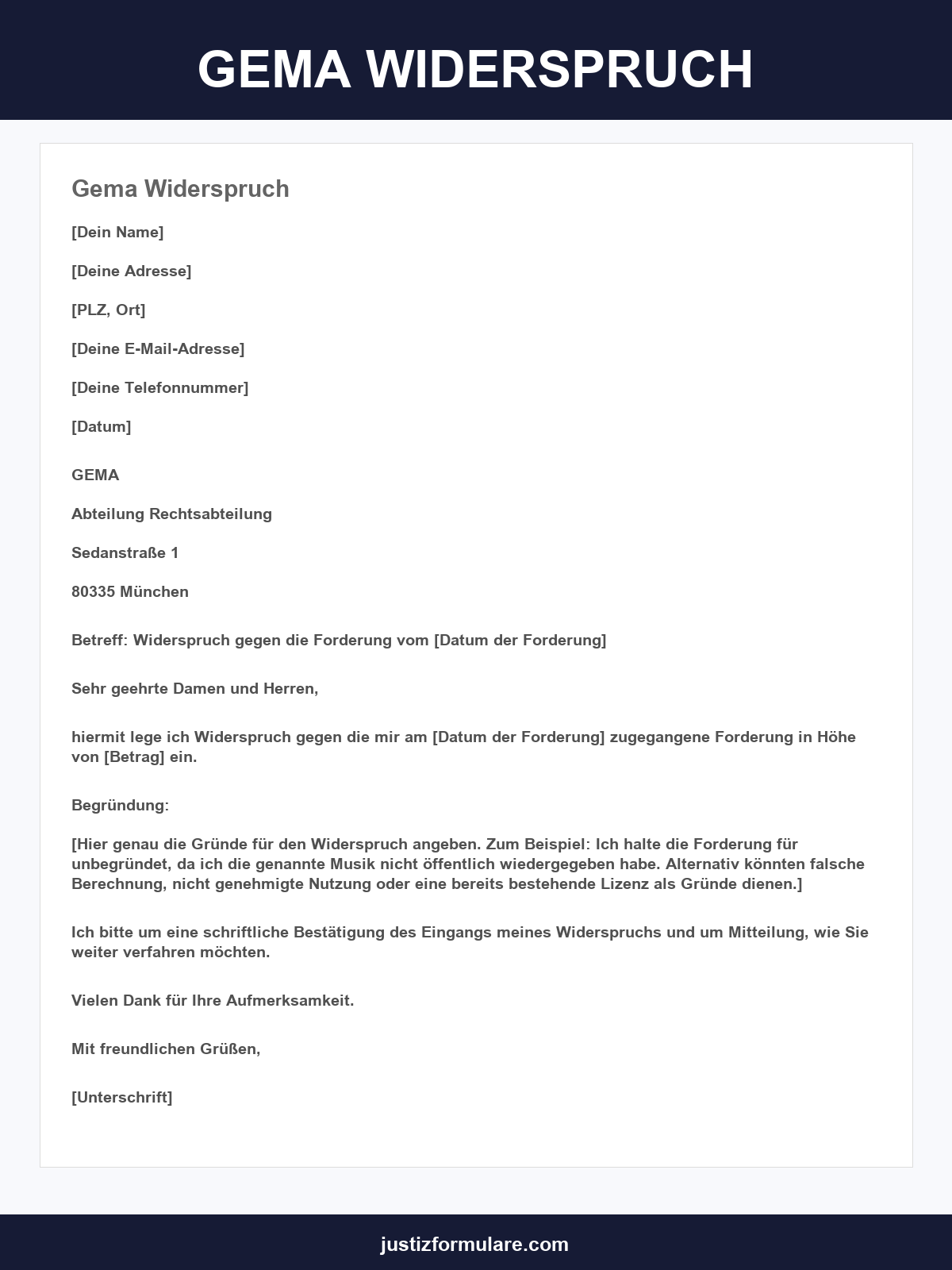 Gema Widerspruch Formular
