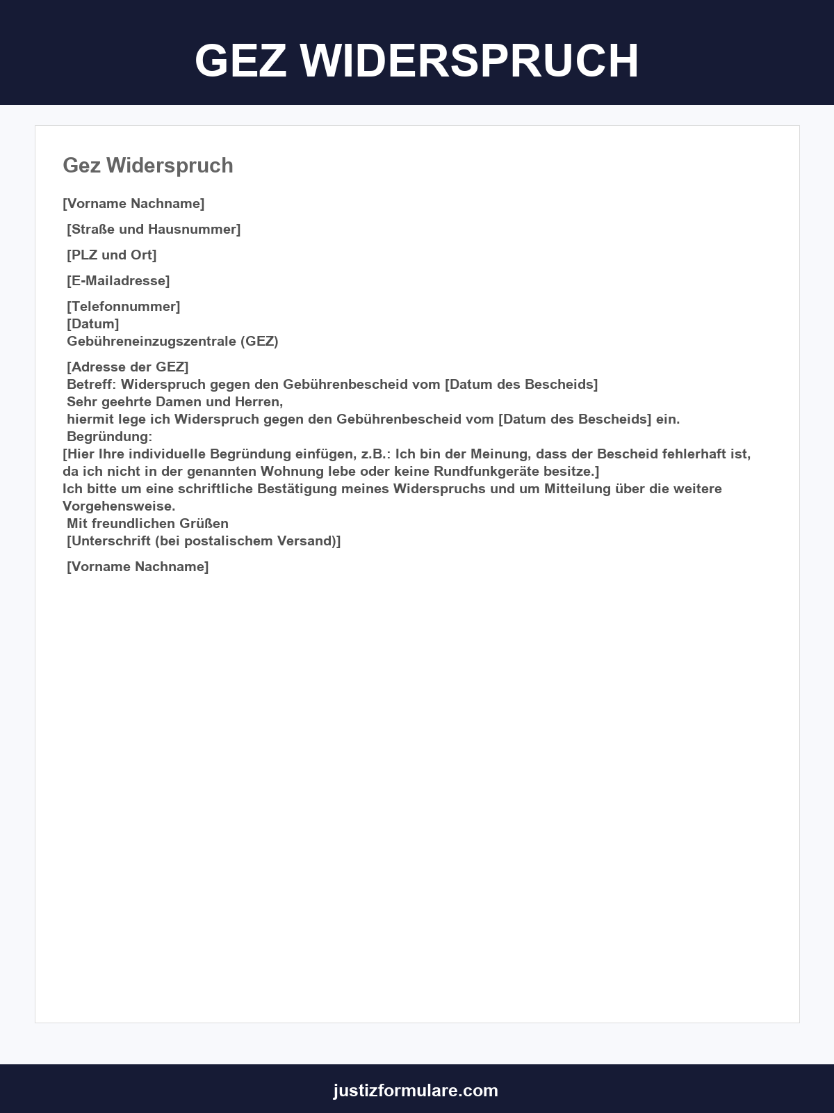 Gez Widerspruch Vorlage