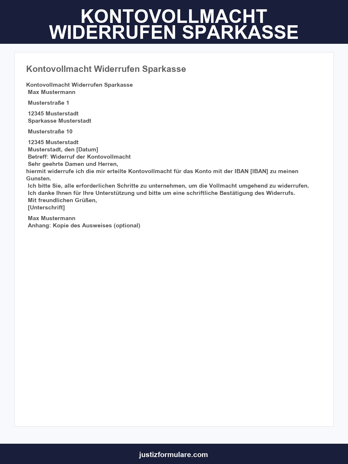 Kontovollmacht Widerrufen Muster Sparkasse