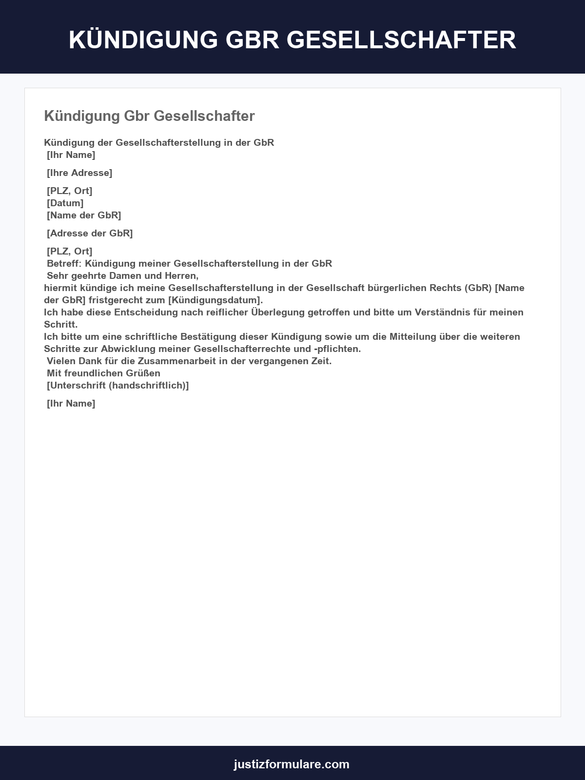 Kündigung Gbr Gesellschafter Muster