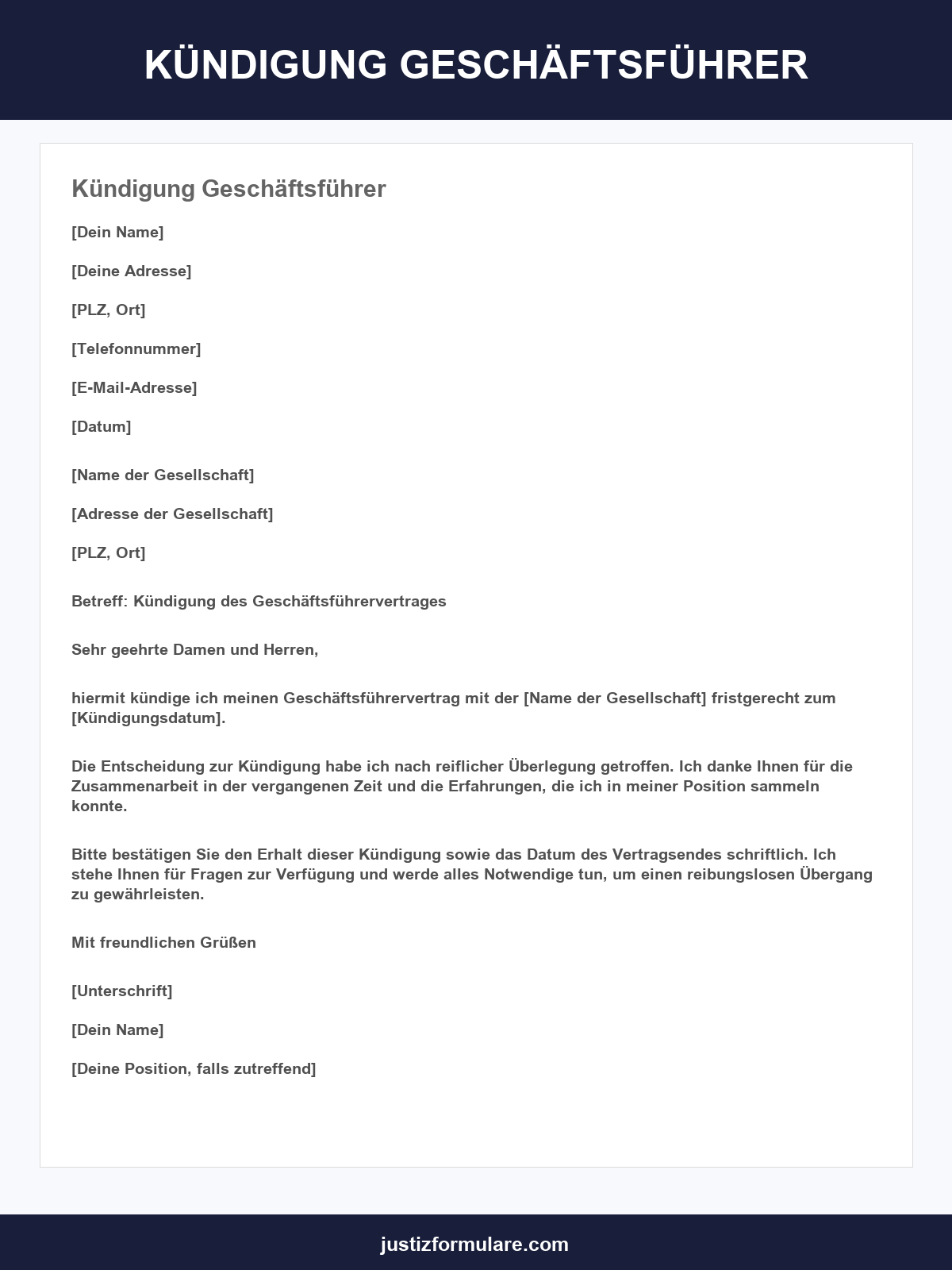 Kündigung Geschäftsführer Vorlage