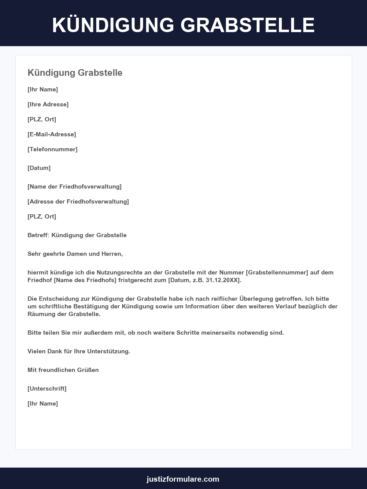 Kündigung Grabstelle Muster