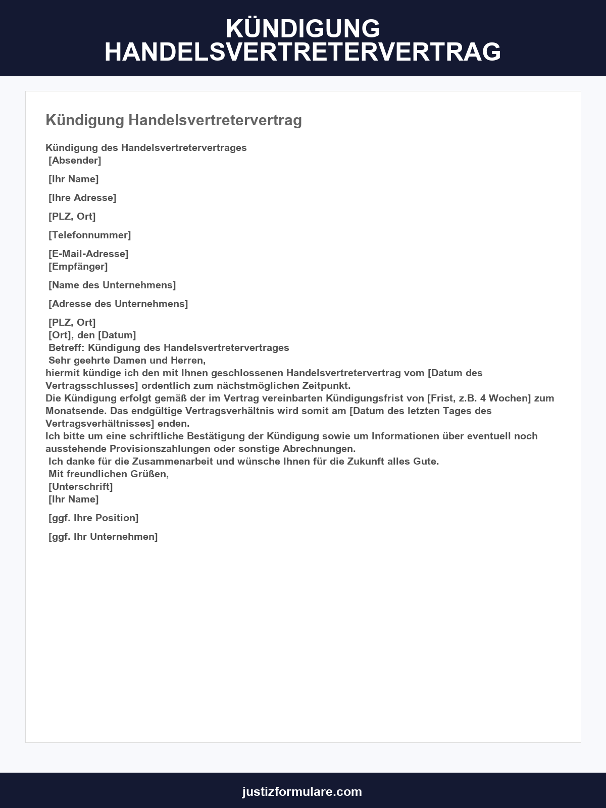 Kündigung Handelsvertretervertrag Muster