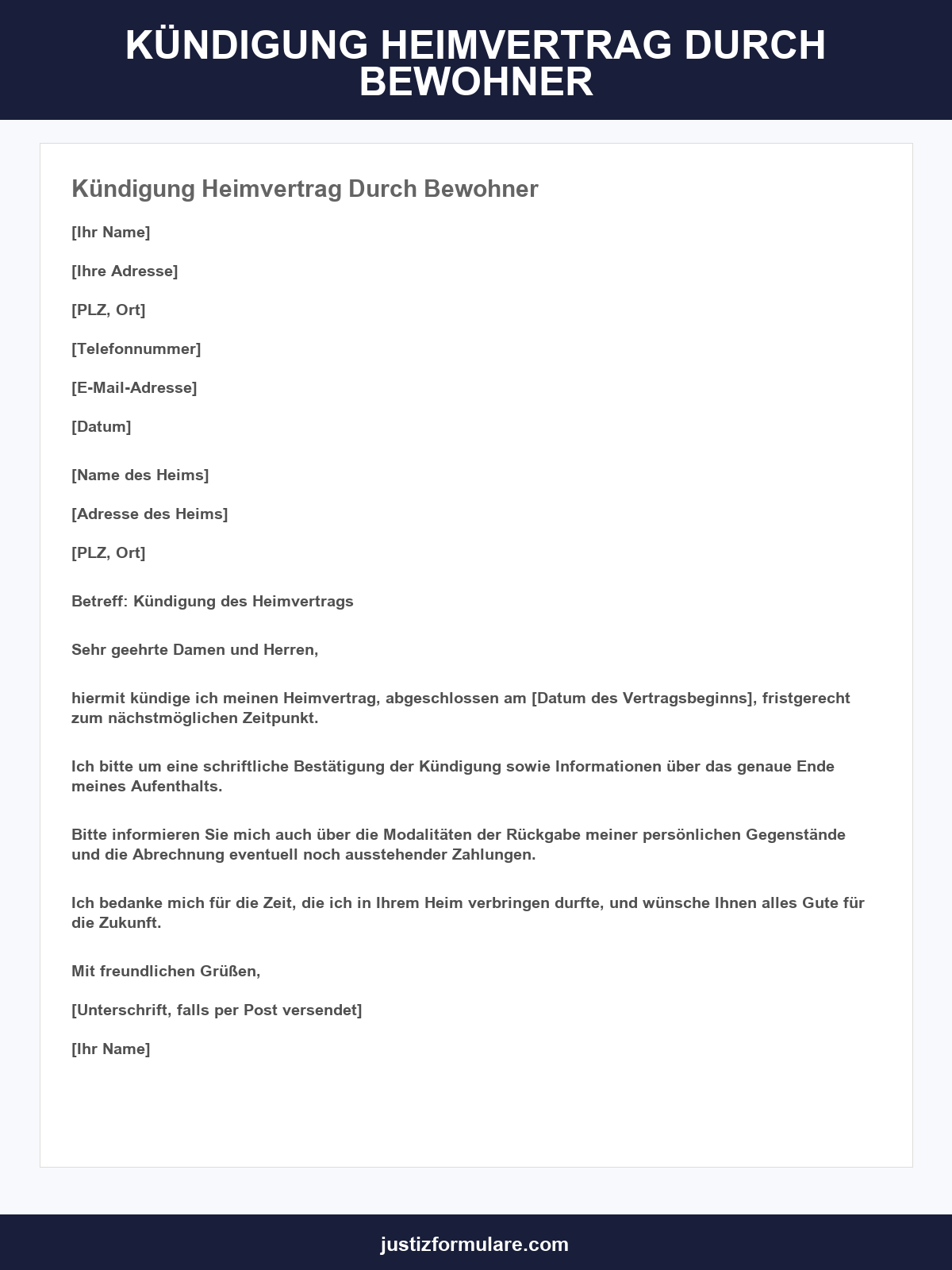 Kündigung Heimvertrag Durch Bewohner Vorlage