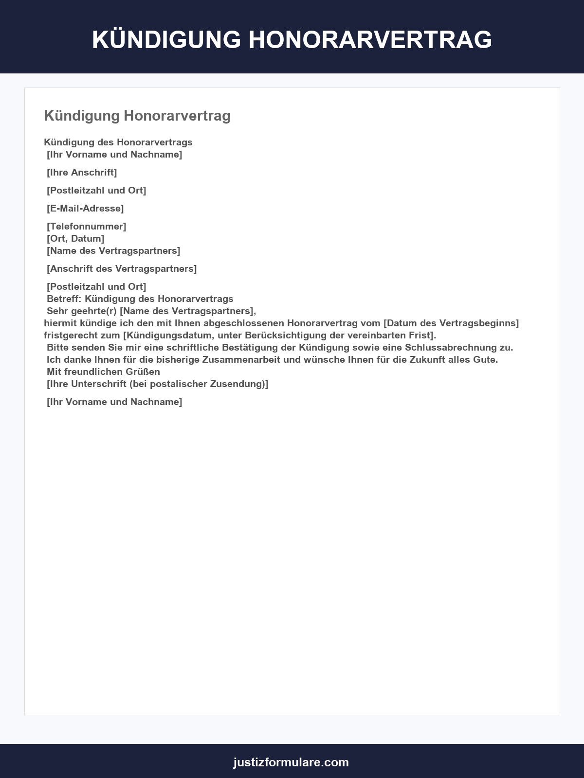 Kündigung Honorarvertrag Vorlage