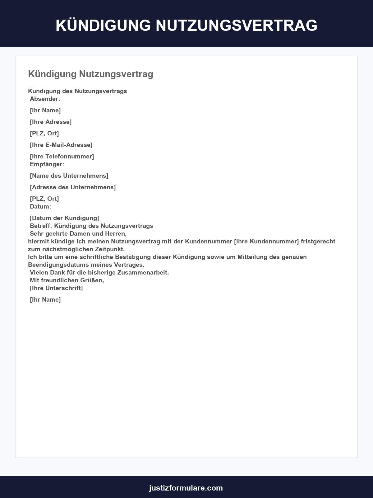 Kündigung Nutzungsvertrag Muster