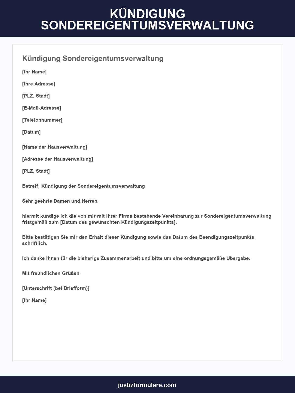 Kündigung Sondereigentumsverwaltung Muster