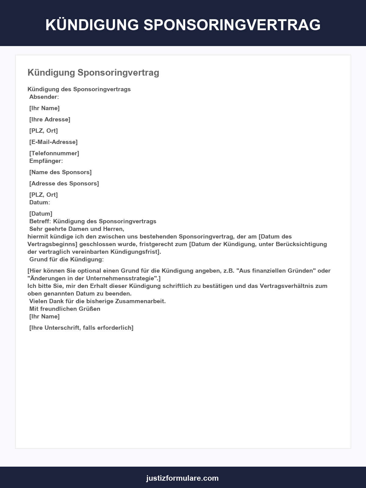 Kündigung Sponsoringvertrag Muster