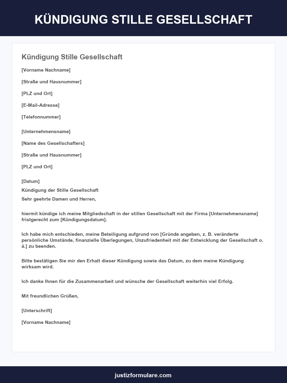 Kündigung Stille Gesellschaft Muster