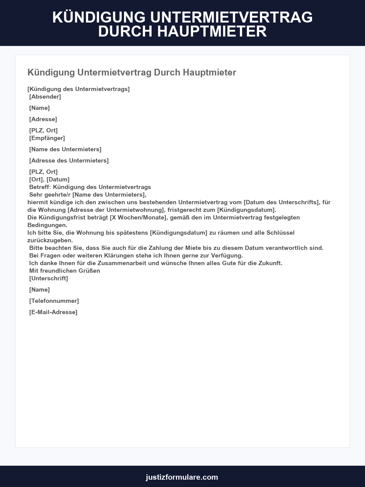 Kündigung Untermietvertrag Durch Hauptmieter Vorlage
