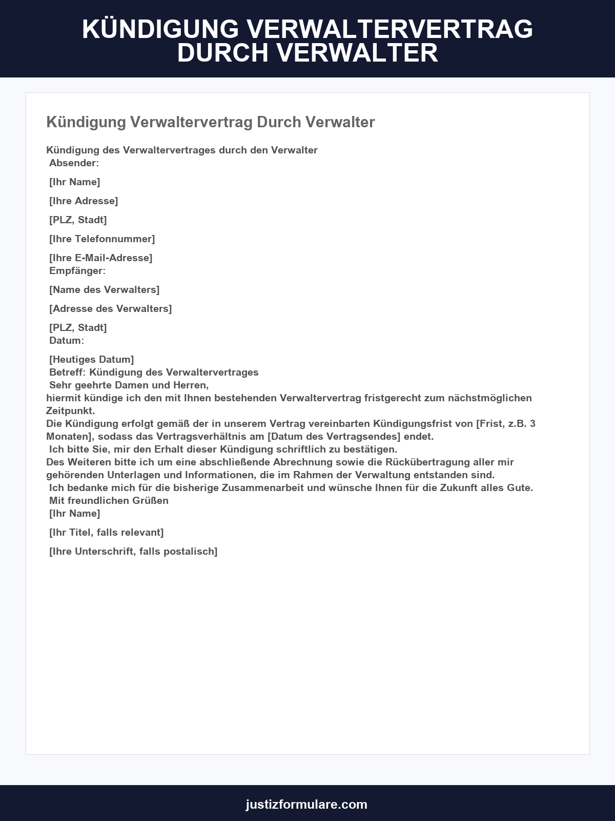 Kündigung Verwaltervertrag Durch Verwalter Vorlage