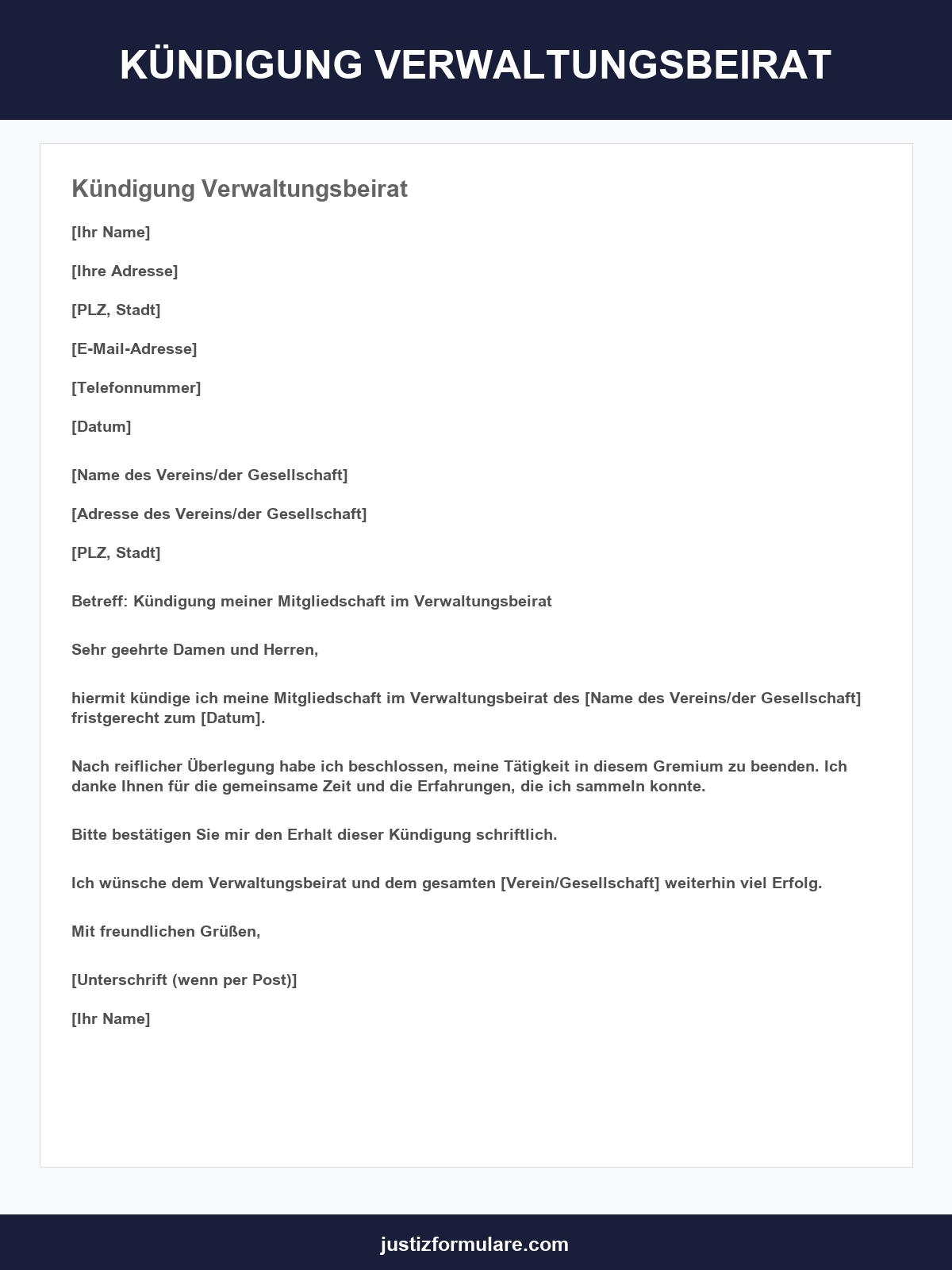 Muster Kündigung Verwaltungsbeirat