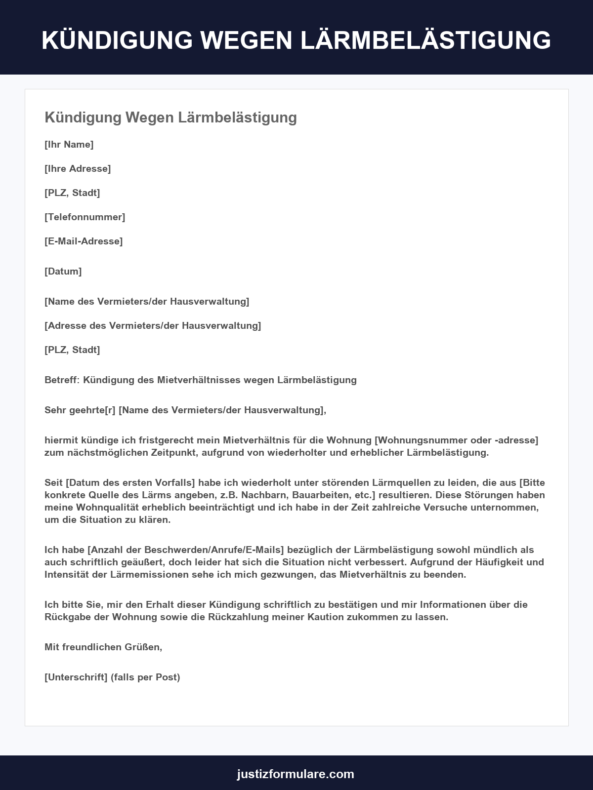 Kündigung Wegen Lärmbelästigung Vorlage