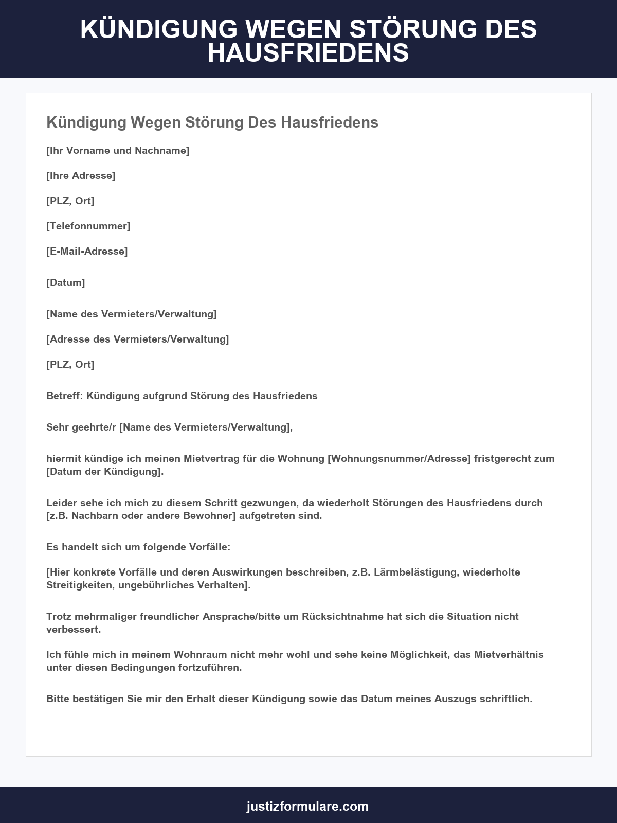 Kündigung Wegen Störung Des Hausfriedens Muster