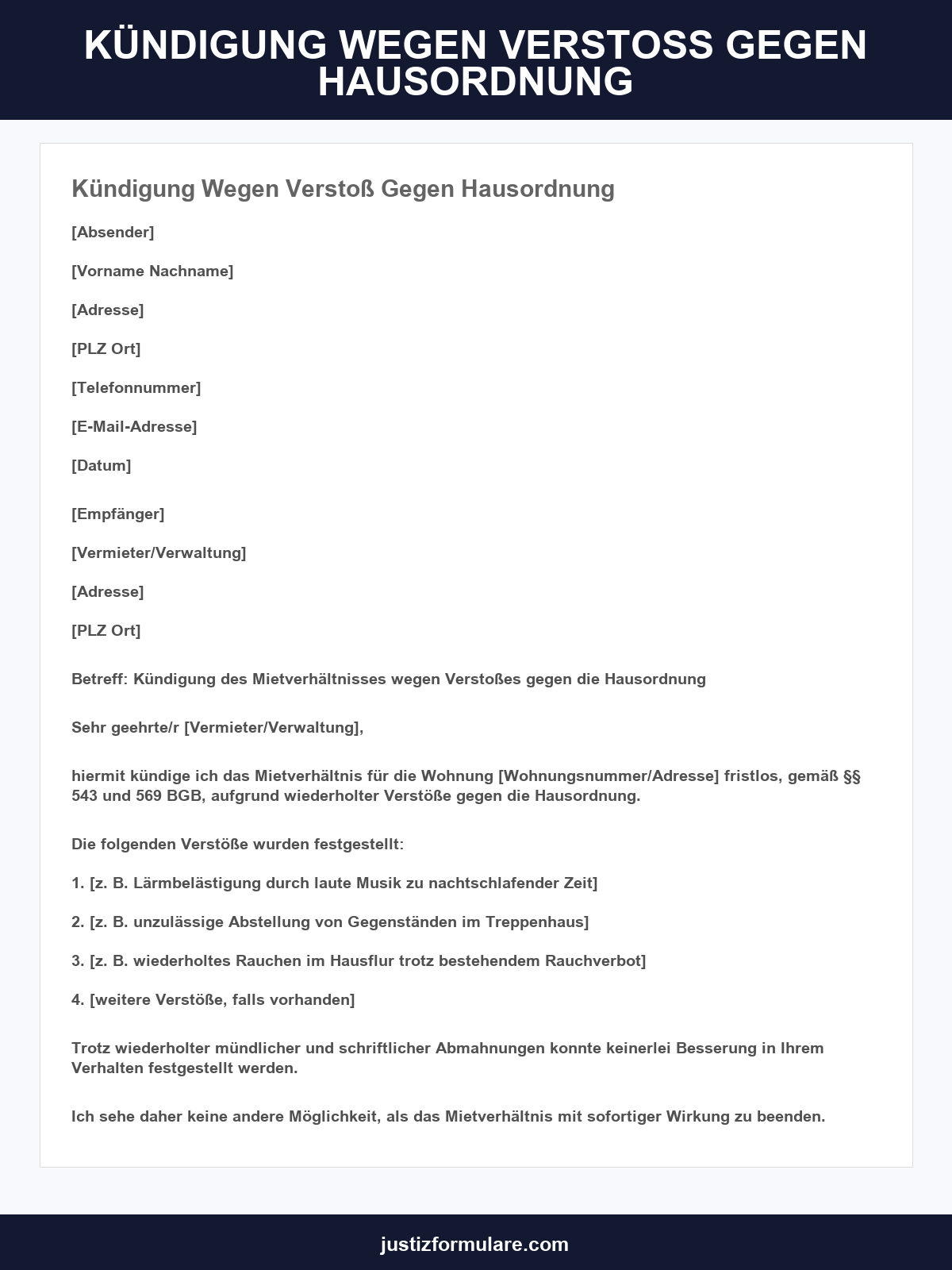 Kündigung Wegen Verstoß Gegen Hausordnung Muster
