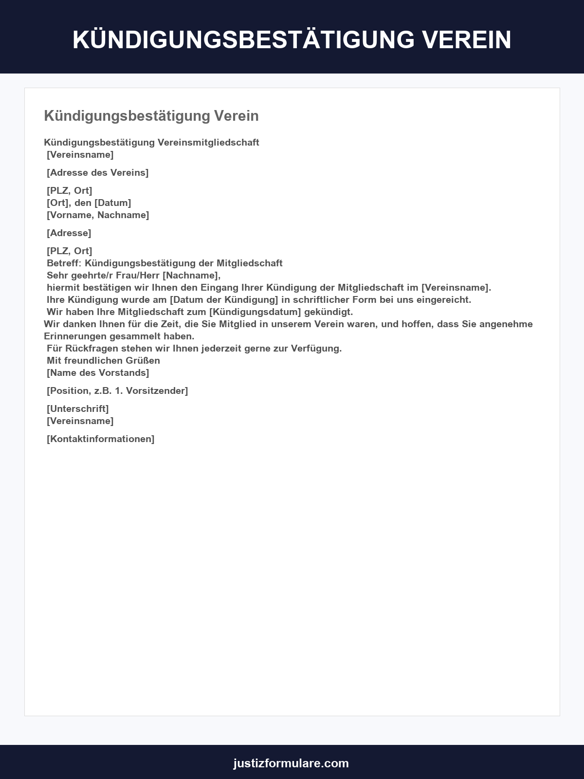 Kündigungsbestätigung Verein