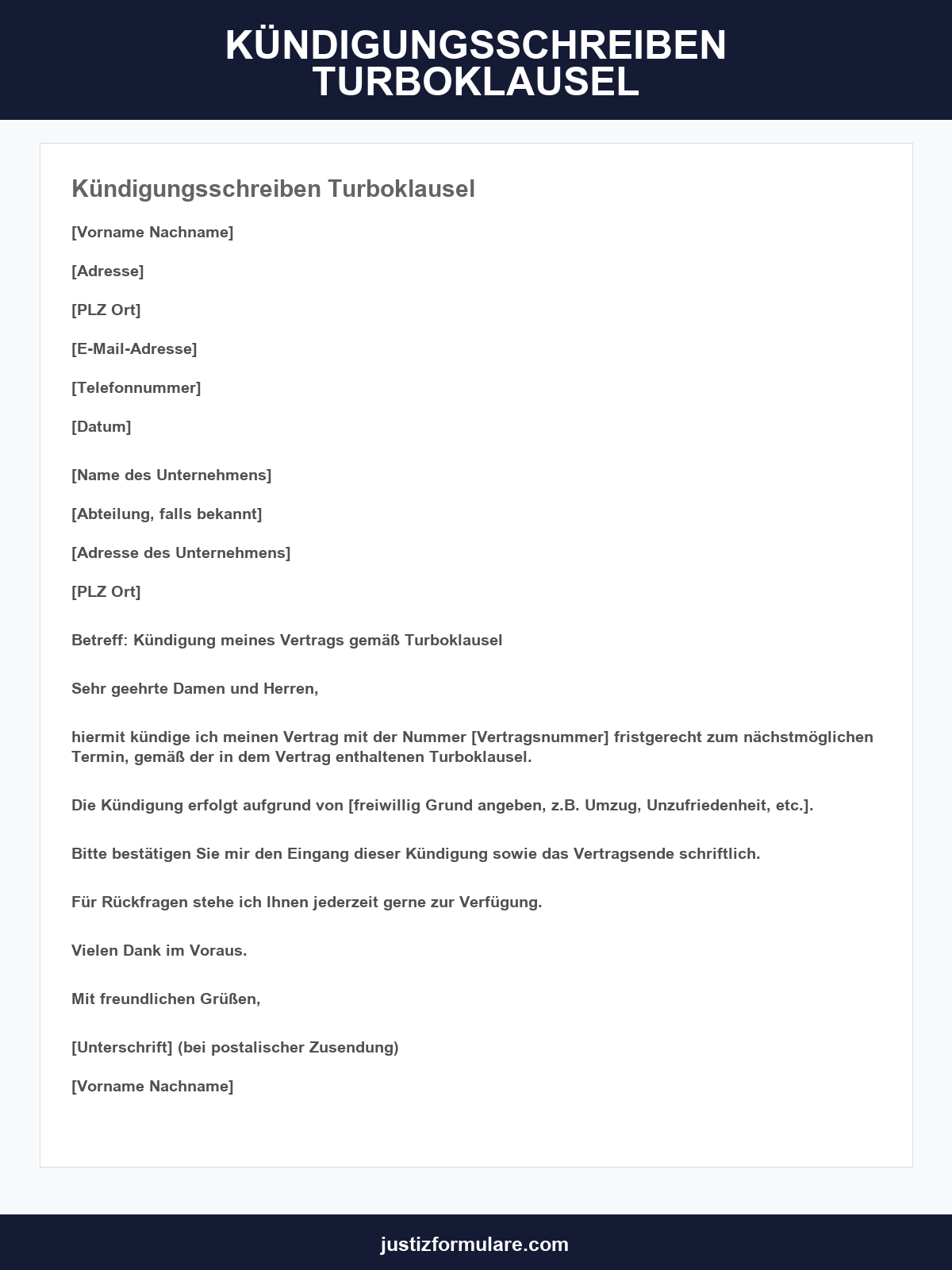 Kündigungsschreiben Turboklausel Muster
