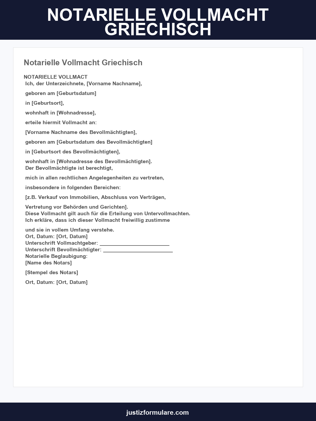 Notarielle Vollmacht Griechisch