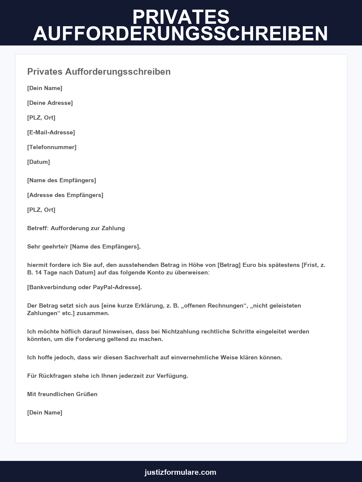 Privates Aufforderungsschreiben Muster