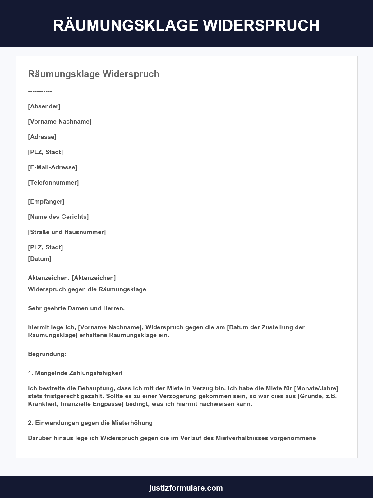 Räumungsklage Widerspruch Muster