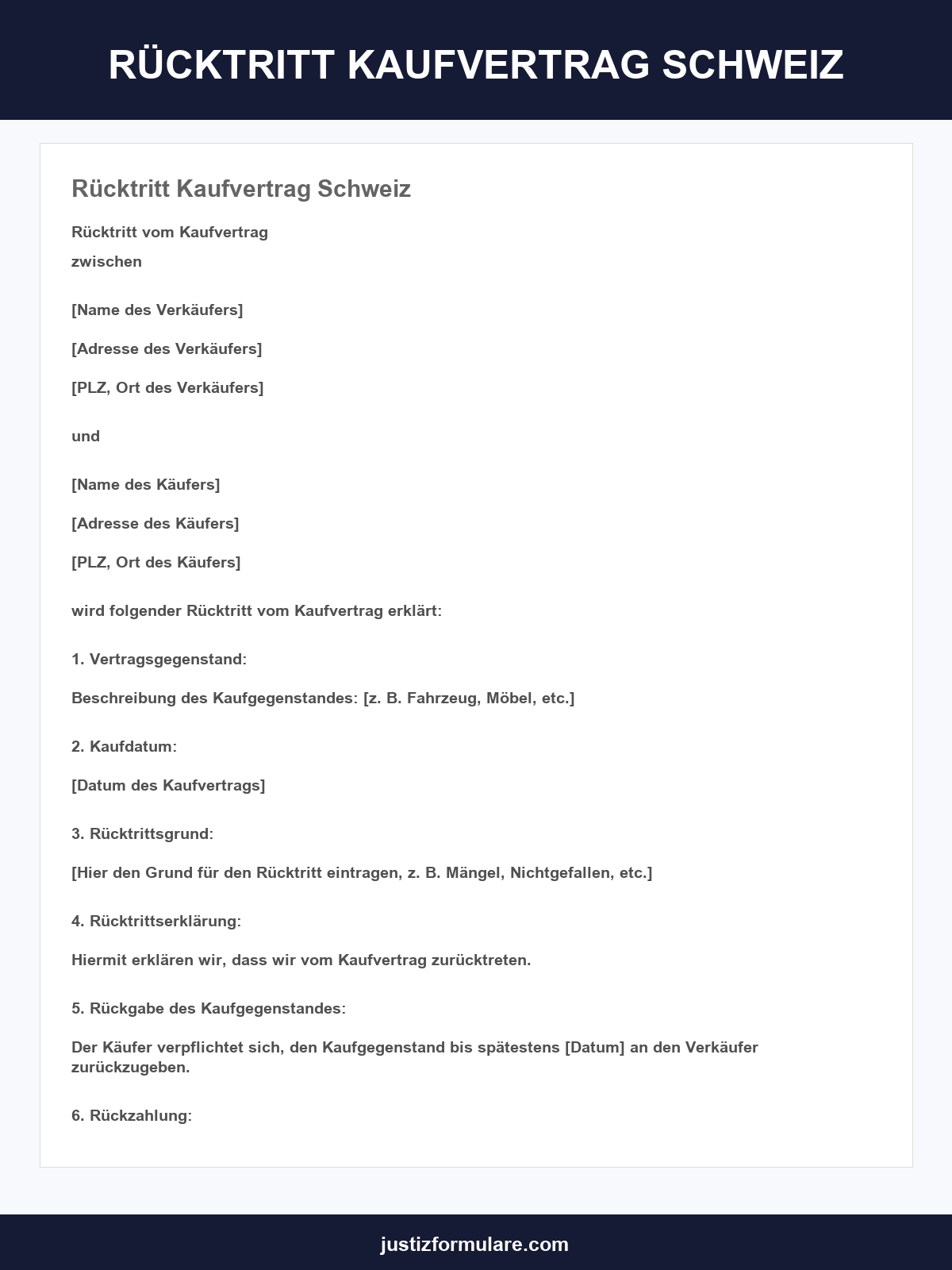 Rücktritt Kaufvertrag Schweiz Vorlage