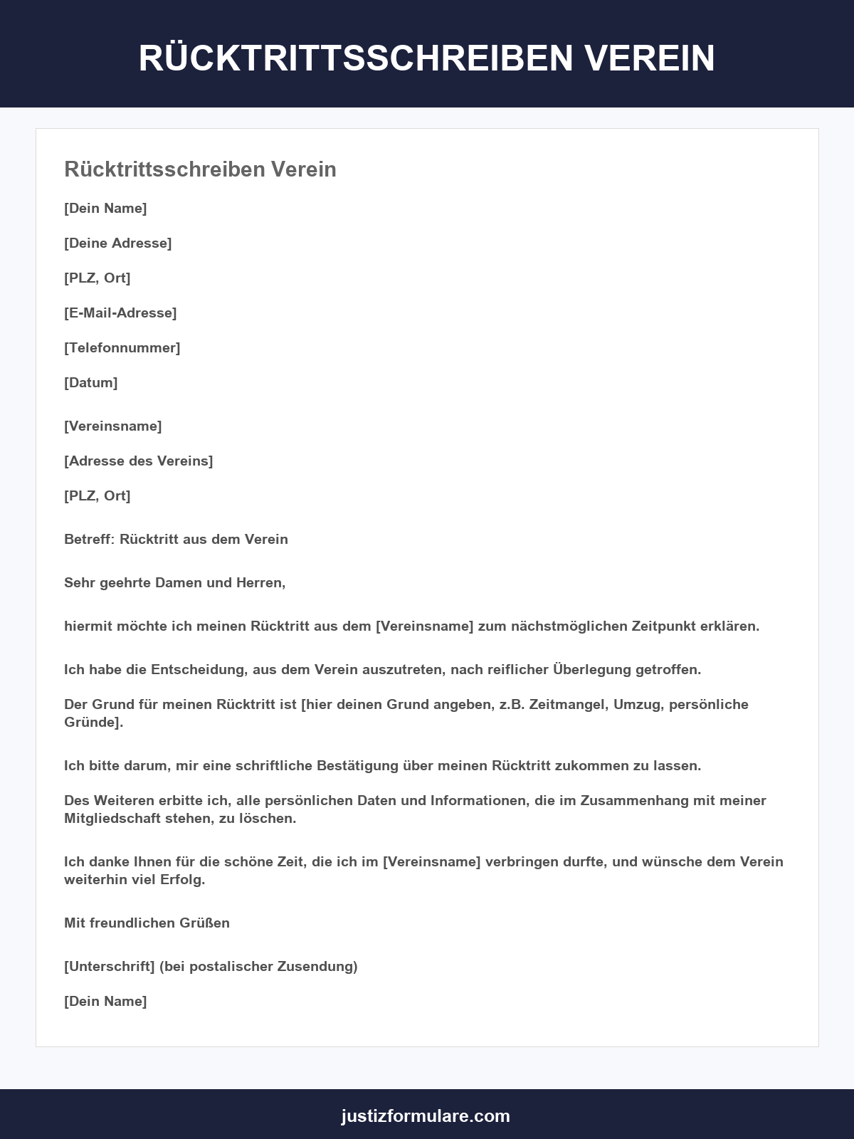 Rücktrittsschreiben Verein Vorlage