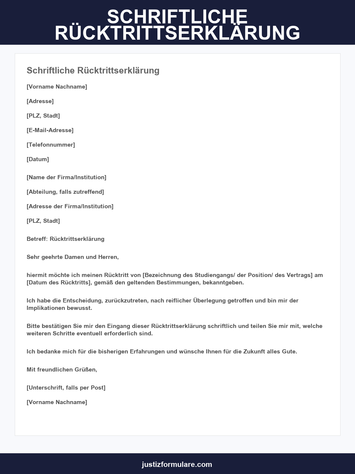 Schriftliche Rücktrittserklärung Vorlage