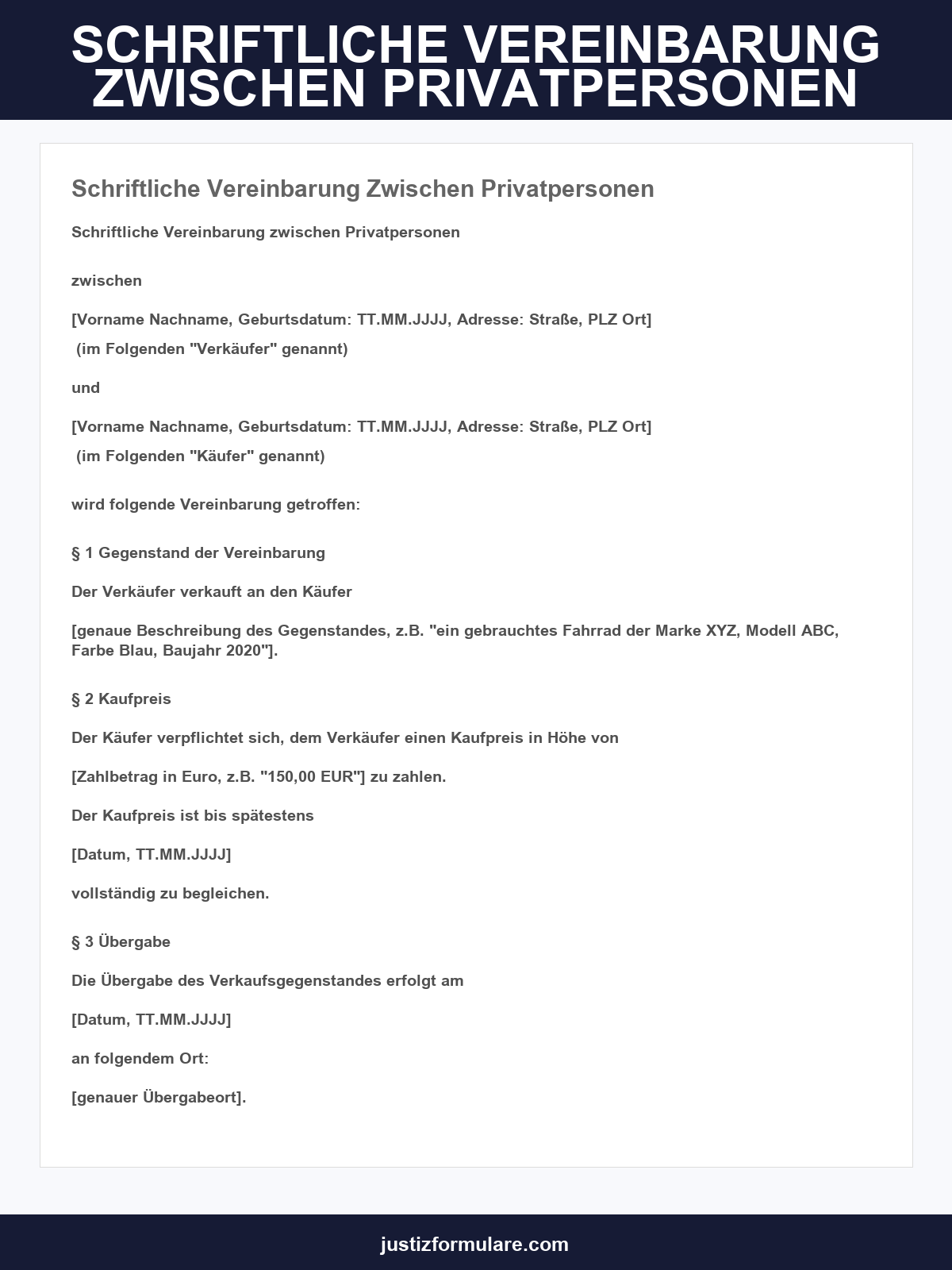 Schriftliche Vereinbarung Zwischen Privatpersonen