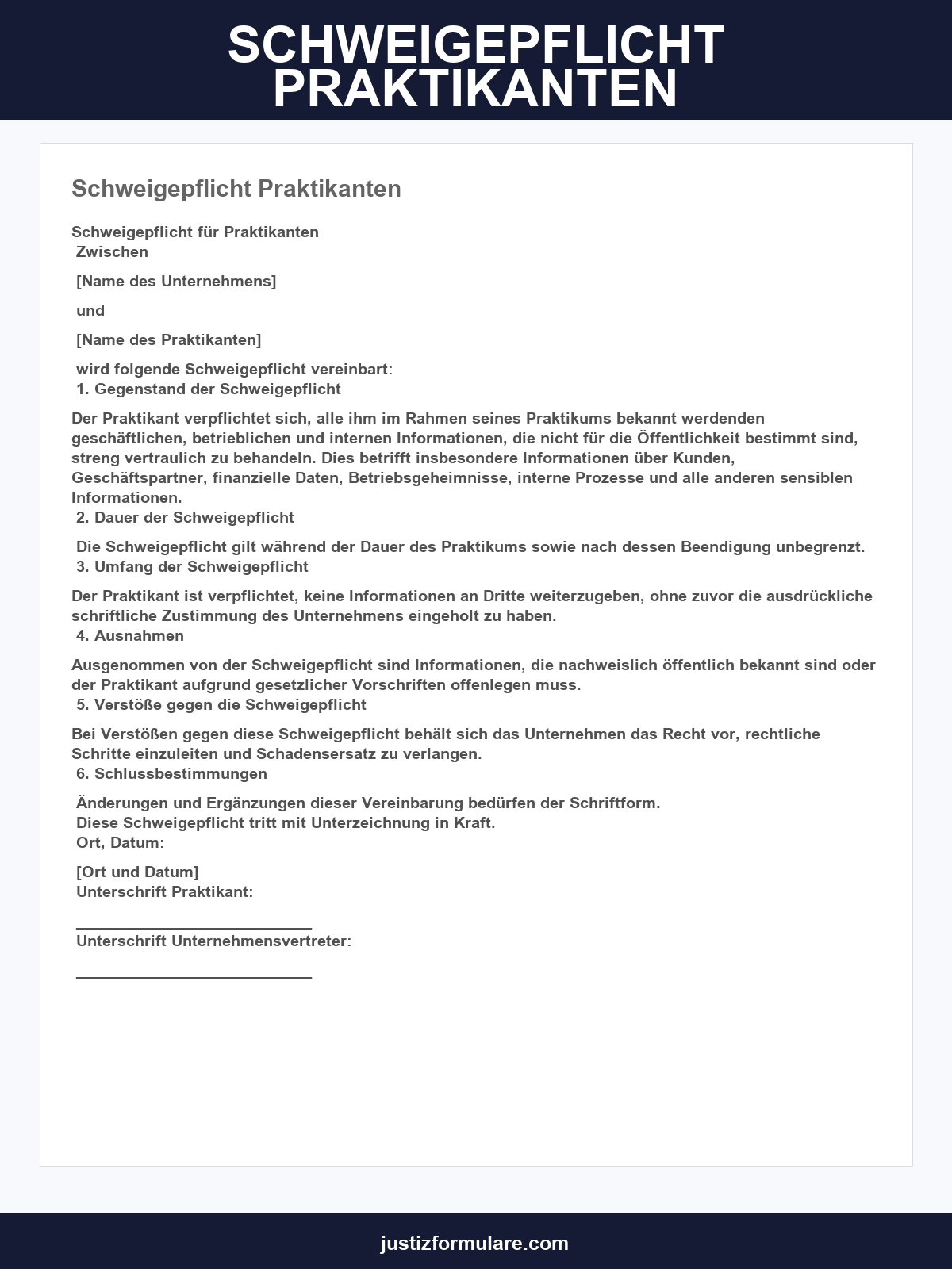 Schweigepflicht Praktikanten Vordruck