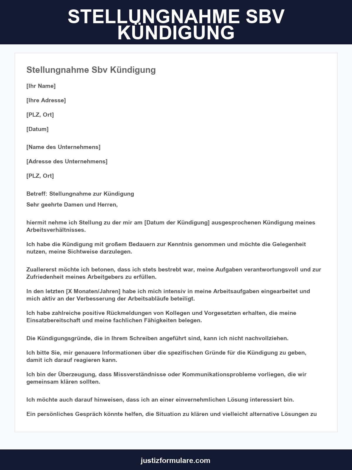 Stellungnahme Sbv Kündigung Muster