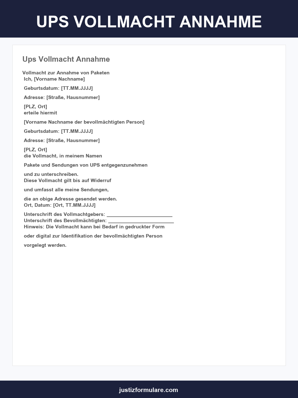 Ups Vollmacht Annahme