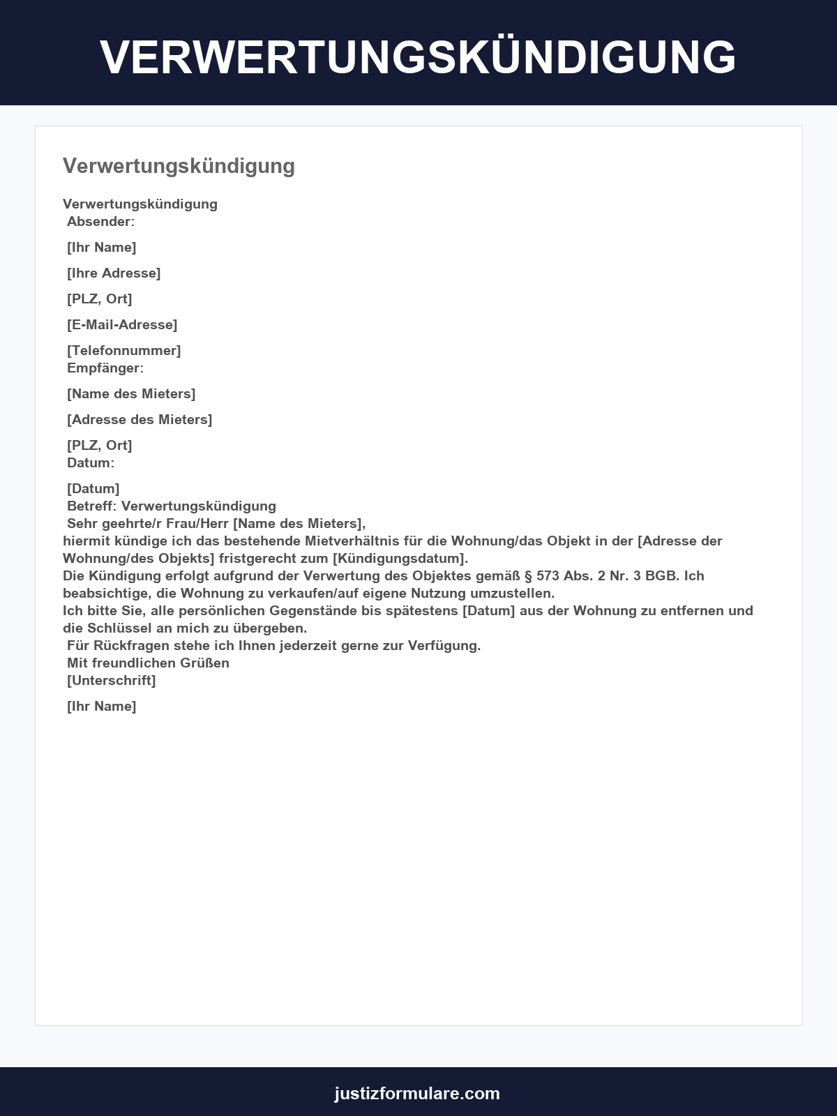 Verwertungskündigung Muster