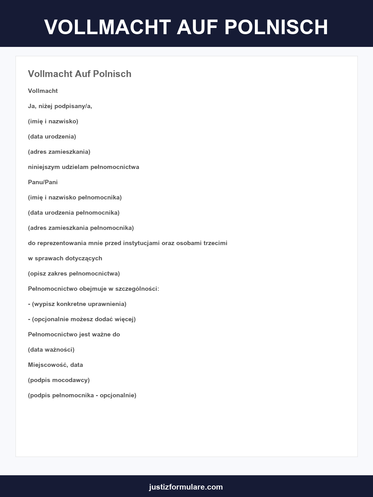 Vollmacht Muster Auf Polnisch