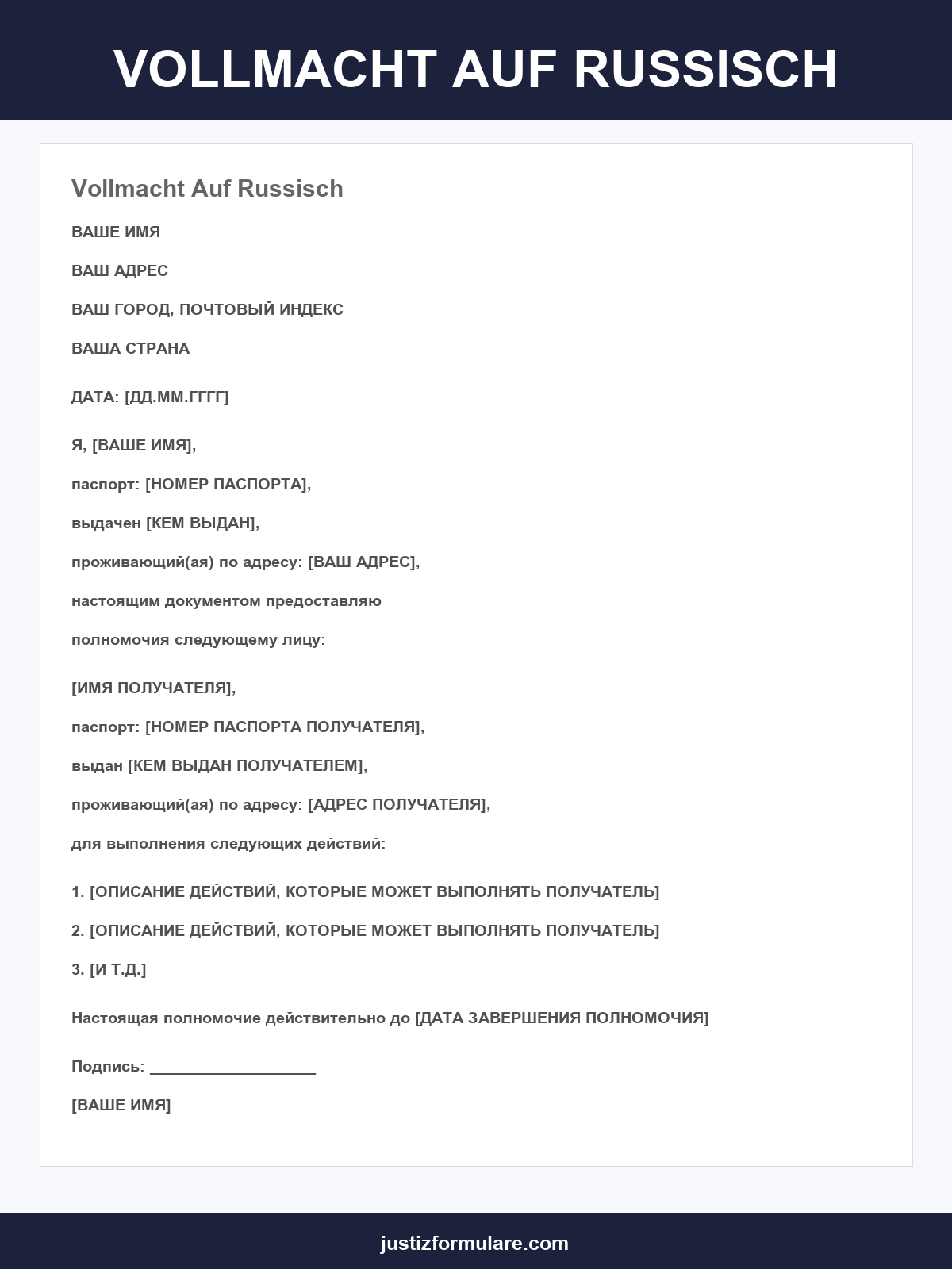 Vollmacht Auf Russisch Formular